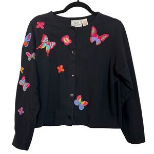 Emma Tricot New York Black Jersey Knit
Cardigan L Colorful Butterfly Embroidered